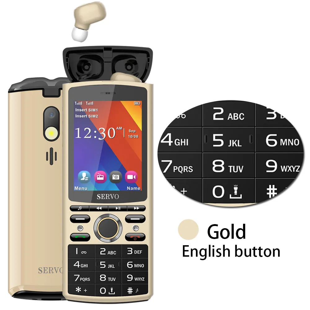 SERVO R25 Мобильный телефон 2," две sim-карты с Bluetooth 5,0 TWS беспроводные наушники 6000 мАч банк питания GSM WCDMA GPRS мобильный телефон - Цвет: Gold English Button
