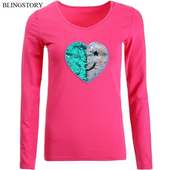 

BLINGSTORY Sequin Tee Shirt Femme Autumn Plus Size Tops Ladies Long Sleeve T Shirt
