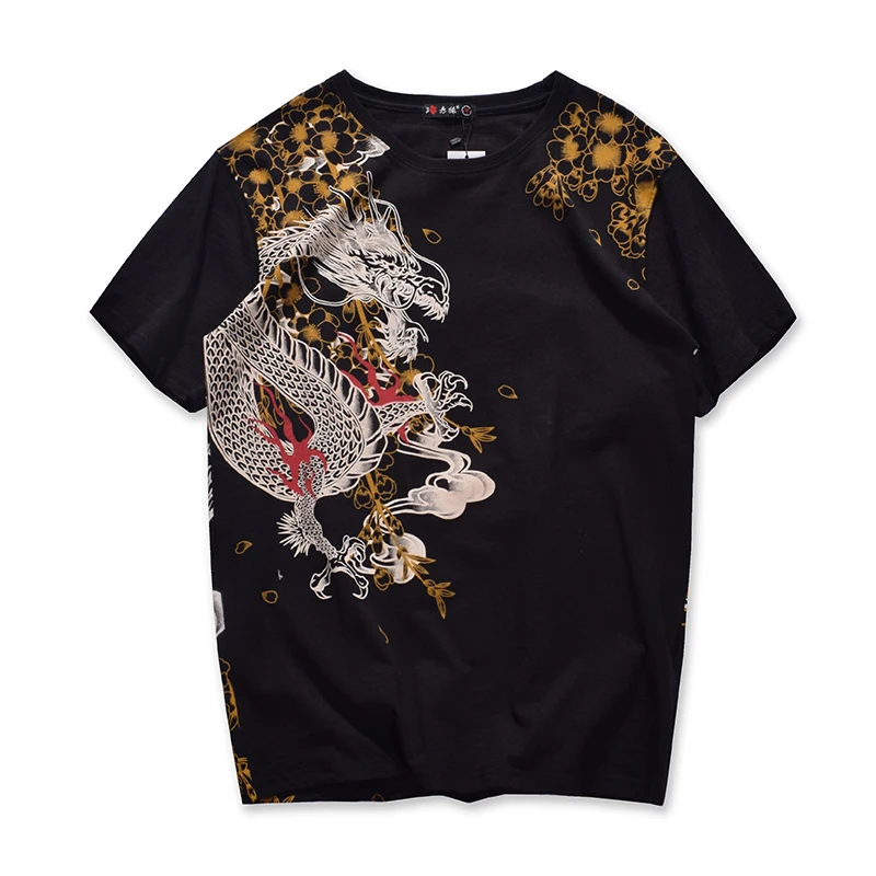 Японский дракон тигр бой вышивка Yokosuka футболка мужской свободный короткий рукав пары женщин и мужчин футболка из чистого хлопка топы