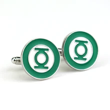 1.8 cm Metal Cufflinks Green Lantern Time Gem DC Comic France Cuff Links for Men Shirts Accessory Movie Jewelry Cuff Button fashion silver plated 26 english letters metal cufflinks h cuff links