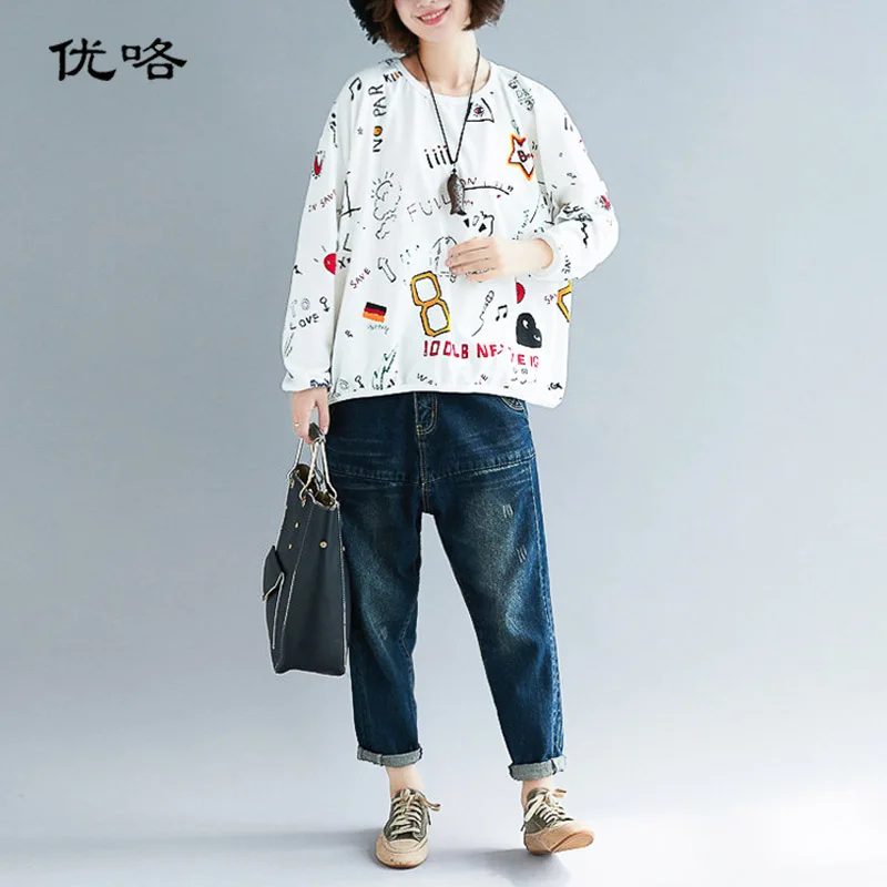

Women Harajuku Sweatshirt Cotton T Shirt Kawaii Printed O-Neck T-Shirts Korean Femme White Tee Shirt Top 4XL 5XL 6XL Spring 2019