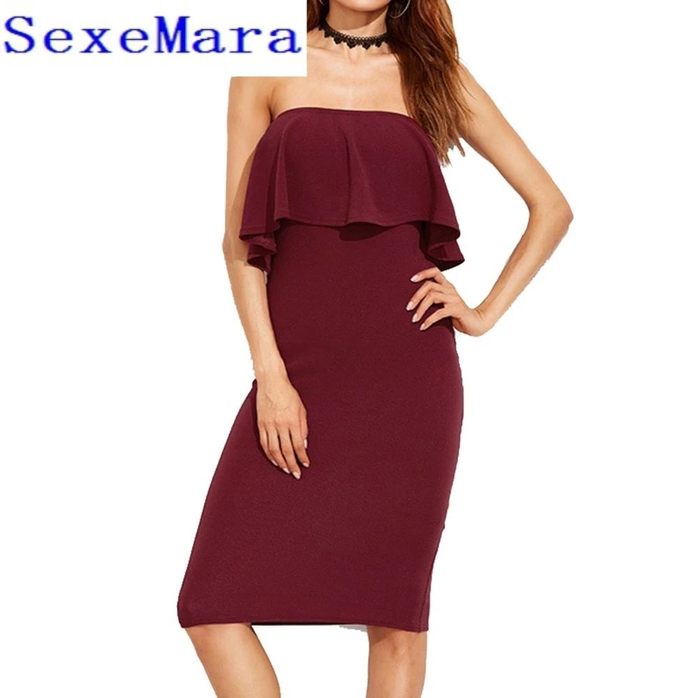 SexeMara Dress Woman 2017 Лоскутная Твердые Хлопок Sexy &amp Club A-Line С Плеча Рукавов Слэш Шеи До