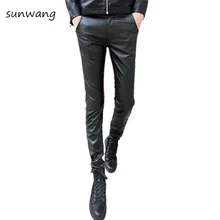 Горячее платье брюки из искусственной кожи для мужчин танцевальные брюки облегающие брюки мужские Леггинсы черные кожаные брюки Повседневная мода m-xxl