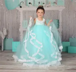 Белое Кружевное Пышное фатиновое платье на день рождения для маленьких девочек, платье с круглым вырезом, длиной до щиколотки, платье с