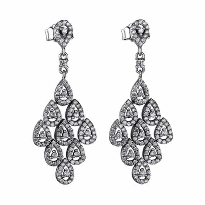 High Quality New Collection Luxurious And Noble CZ Paving 925 Sterling Silver Water Drop Stone Pendant Earring | Украшения и