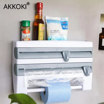 

Refrigerator Cling Film Storage Cutting Rack Plastic Wrap Cutter Wall Sauce Bottle Kitchen Organizer Towel Rack Hanging Holder