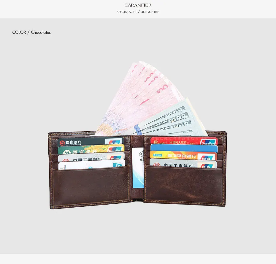 CARANFIER мужской кошелек повседневная Короткая RFID Анти-сканирование натуральная яловая кожа мульти-карта положение паспортный чехол Твердые