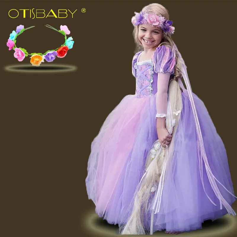 Рождественское платье принцессы Рапунцель; костюм Рапунцель для девочек; длинное платье-пачка для Хэллоуина; вечерние костюмы с длинными рукавами; фиолетовая одежда - Цвет: G