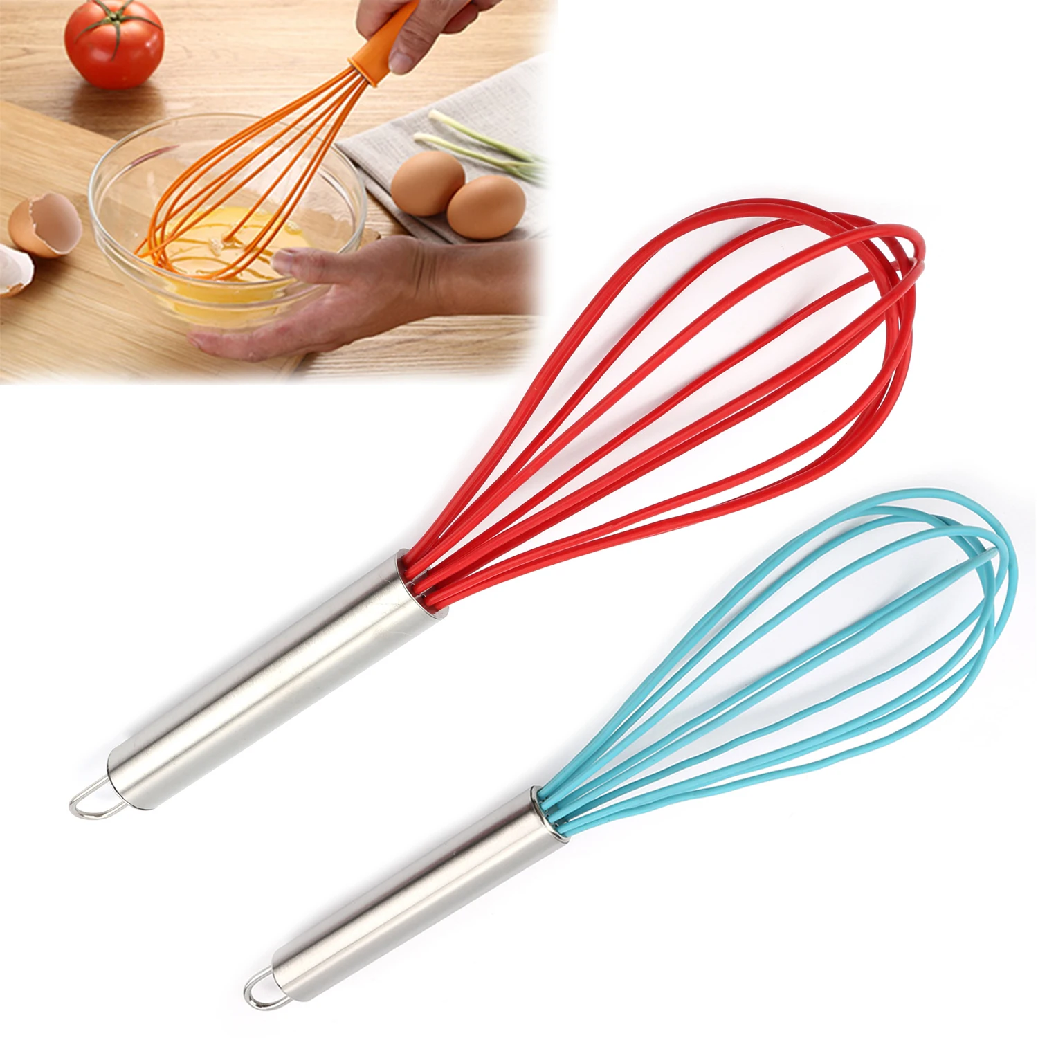 1Pc Food Grade Silicone Whisk Mixer Durable Egg Beater Silicone Egg Beaters Kitchen Tools Hand Egg Mixer Cooking Foamer 25cm