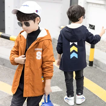 

FYH Autumn Winter Kids Clothing Boys Thick Warm Jackets School Children Hooded Coat with Fleece Winter Big Boys Cotton Jacket