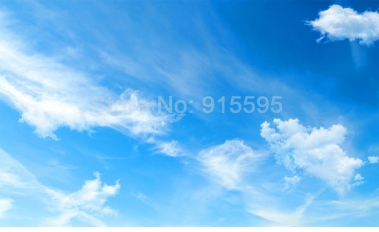 Голубое небо и белые облака Большая фреска водонепроницаемый холст самоклеющиеся снимающиеся наклейки 3D обои для потолка спальни