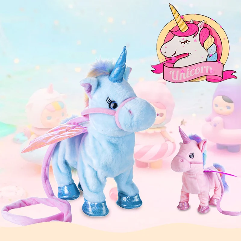 

Kids Funny Unicorn Music Singing Toy Electric Walking Plush Toys with Handy Rope Cartoon Unicornio Birthday Christmas Gifts