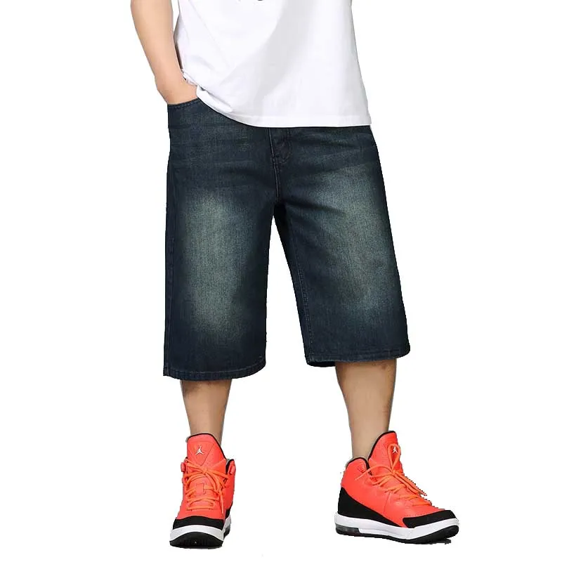 

Summer Loose Baggy Denim Short Men Hip Hip Jeans Short Knee Length Boardshort Male Clothing Blue Plus Size 46