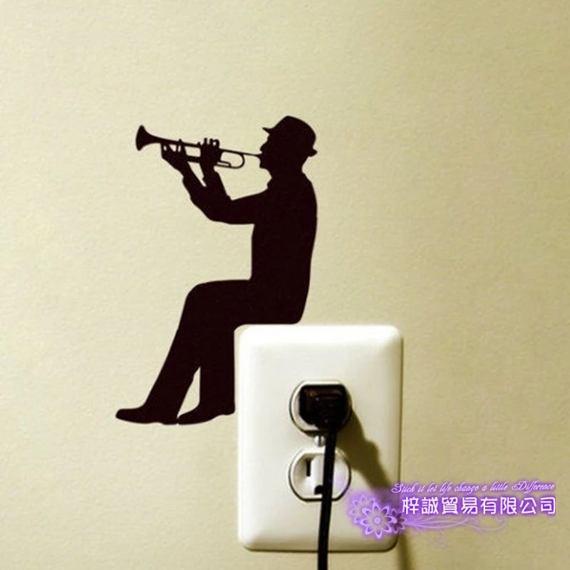 Dctal Creativity Play the Trumpet Switch Funny Sticker Power Decal Posters Vinyl Wall Decals Parede Decor Mural