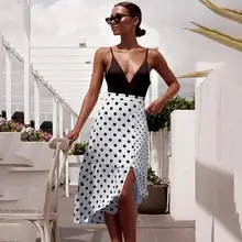 Женская Летняя мода, необычная Повседневная Юбка До Колена, высокая талия, свободная пляжная юбка в горошек