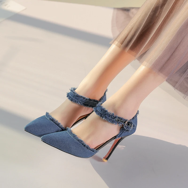 

Spring and Autumn Sandalias Femeninas high heel canvas pointed sandals sexy female summer shoes Mujer Zapatos Mujer high heels