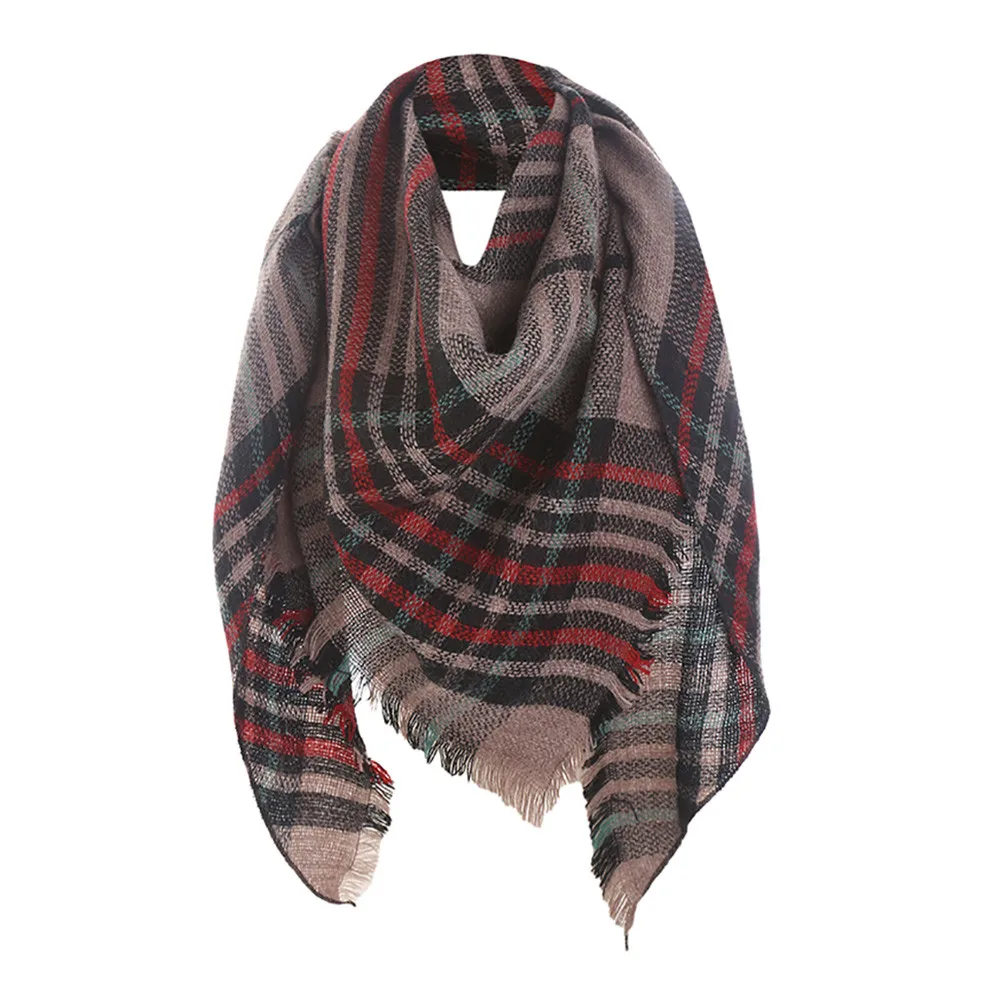 

Fashion High quality Scarf Women Tippet Winter Warm Long Wool Shawl Plaid Color Thread Printed Soft Neck plaid Scarf Nove13