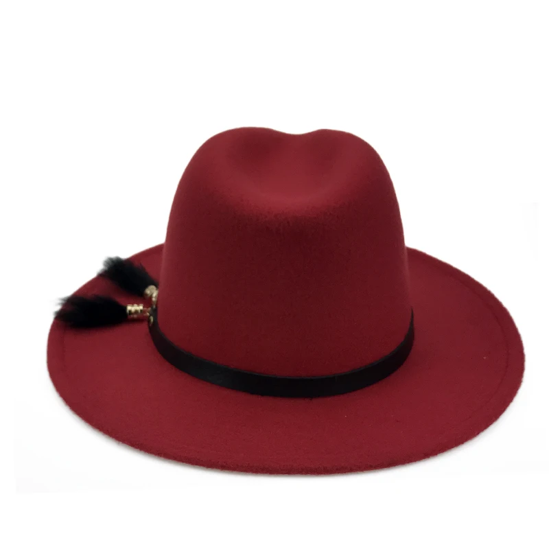 Изысканные шапки из кроличьего меха с кисточками Fedora, женские зимние фетровые шапки с широкими полями, винтажные шапки Trilby, одноцветные Панамы, зимняя шапка YY7295