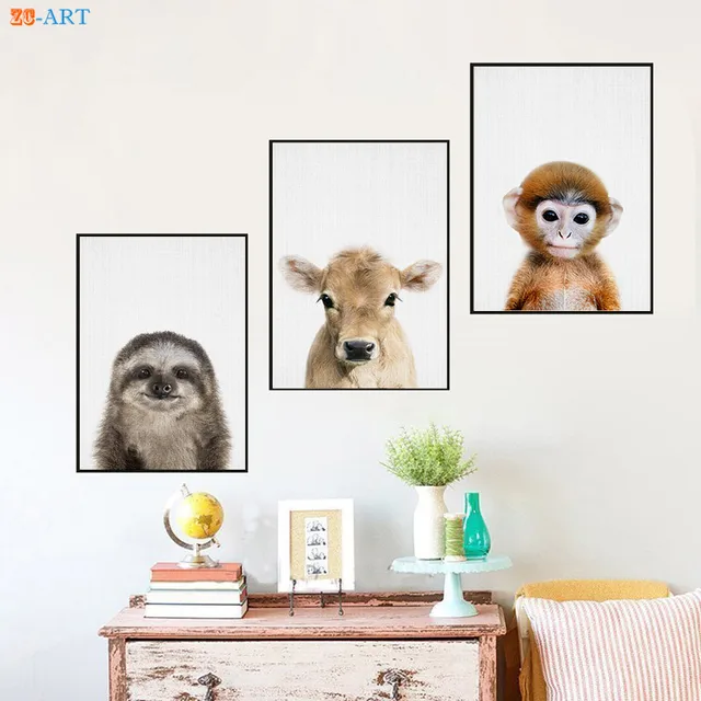 Modern Baby Sloth Cow Rac Prints Calf Picture Farmhouse Nursery Modern Baby Sloth Cow Rac Prints Calf Picture Farmhouse Nursery Wall Art Canvas Painting Kids Bedroom