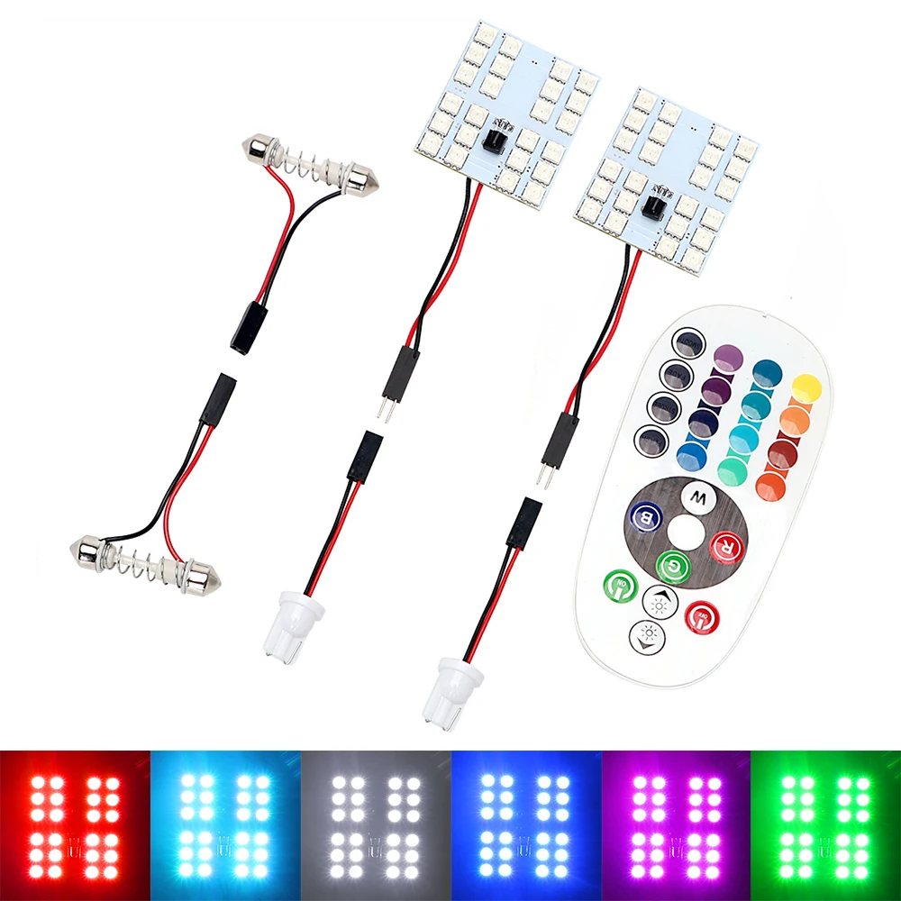 

ITimo 2Pcs RGB Car Dome Reading Light Festoon Bulb Interior Decoratin Car-styling Colorful Remote Control 24SMD 5050 Lamp