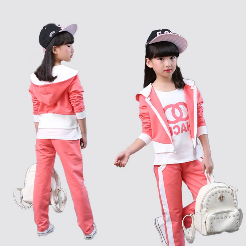 

Big girl fashion sports suit black and white clothing set for teenager autumn sportswear children XL sportswear 6 8 10 12 14