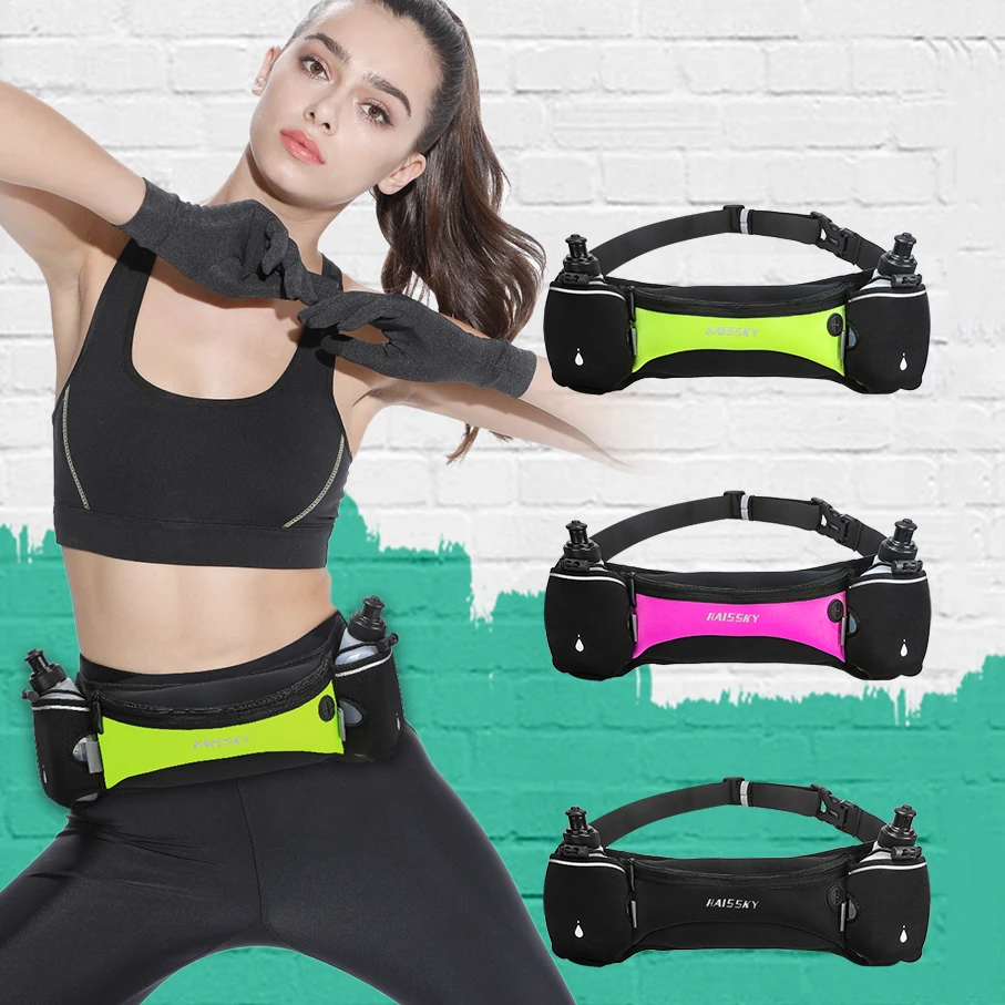 

HAISSKY Waterproof Double Water Bottle Waist Bag Case For Running Large Capacity Sport Smartphone Belt Pouch Cycling Waist Pack