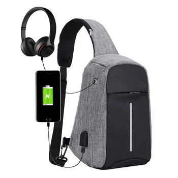 

Men Shoulder Bag USB Chest Pack Anti Theft Single Shoulder Strap Crossbody Bags for Women Sling Canvas Back Pack Travel