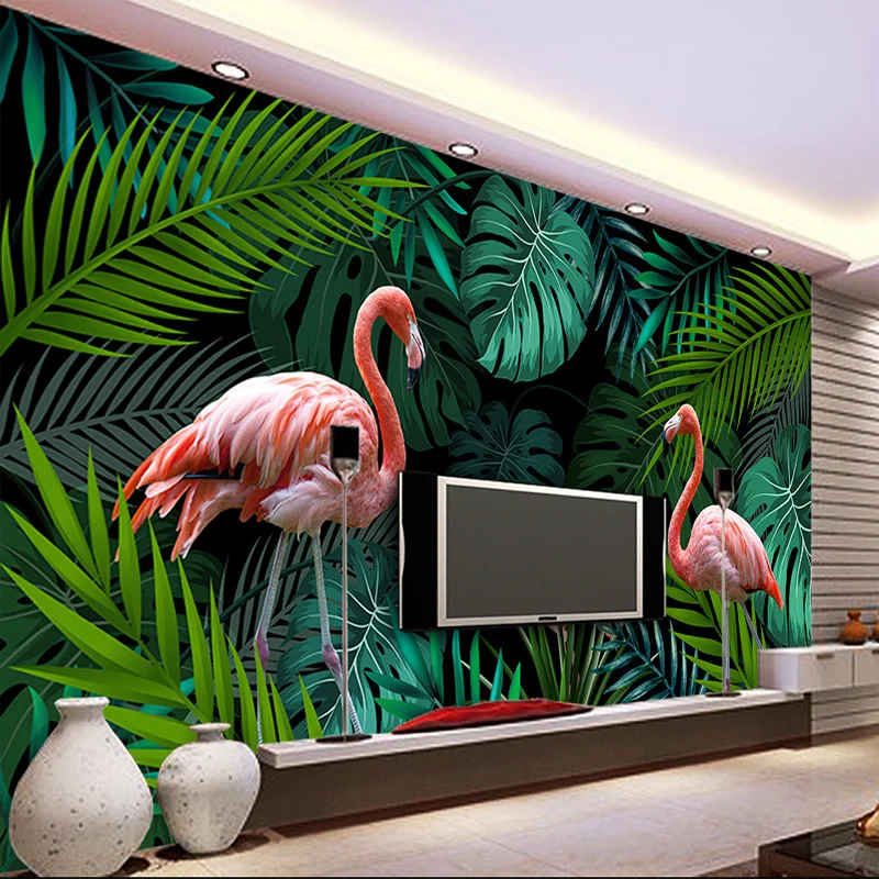 3D обои на заказ, европейский стиль, ручная роспись, тропический лес, фламинго, пасторальный стиль, гостиная, диван, фон, настенная живопись