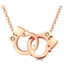 Fashion Jewelry Female Accessories Stainless Steel Inlaid CZ Diamond Handcuff Shape Pendant Necklaces Women Link Chain