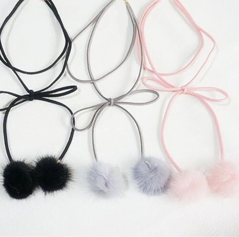 Женские модные ожерелья с помпонами, подвески, бархатный меховой шар, колье, массивное пушистое ожерелье с бантиком, ювелирные изделия для женщин