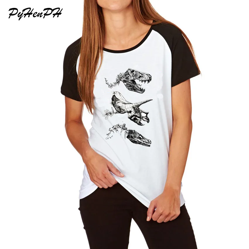 

New Women's Harajuku Jurassic Bloom Printed T-shirt 2018 Summer Plus Size Tee Shirt Femme Dinosaur Fossil Design Funny T shirt