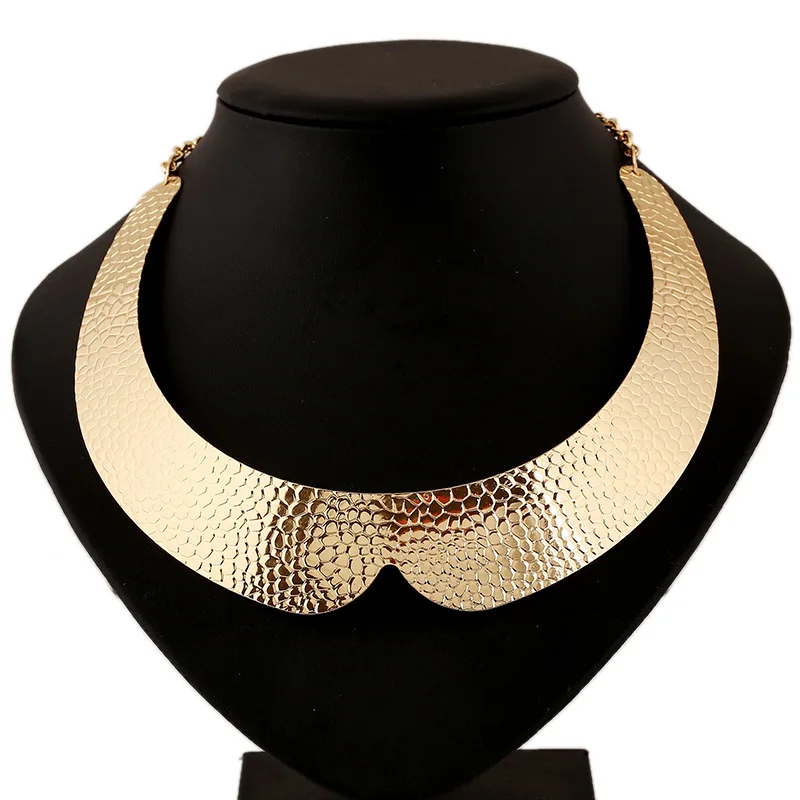 Buy Fashion women wide choker necklace metal gold