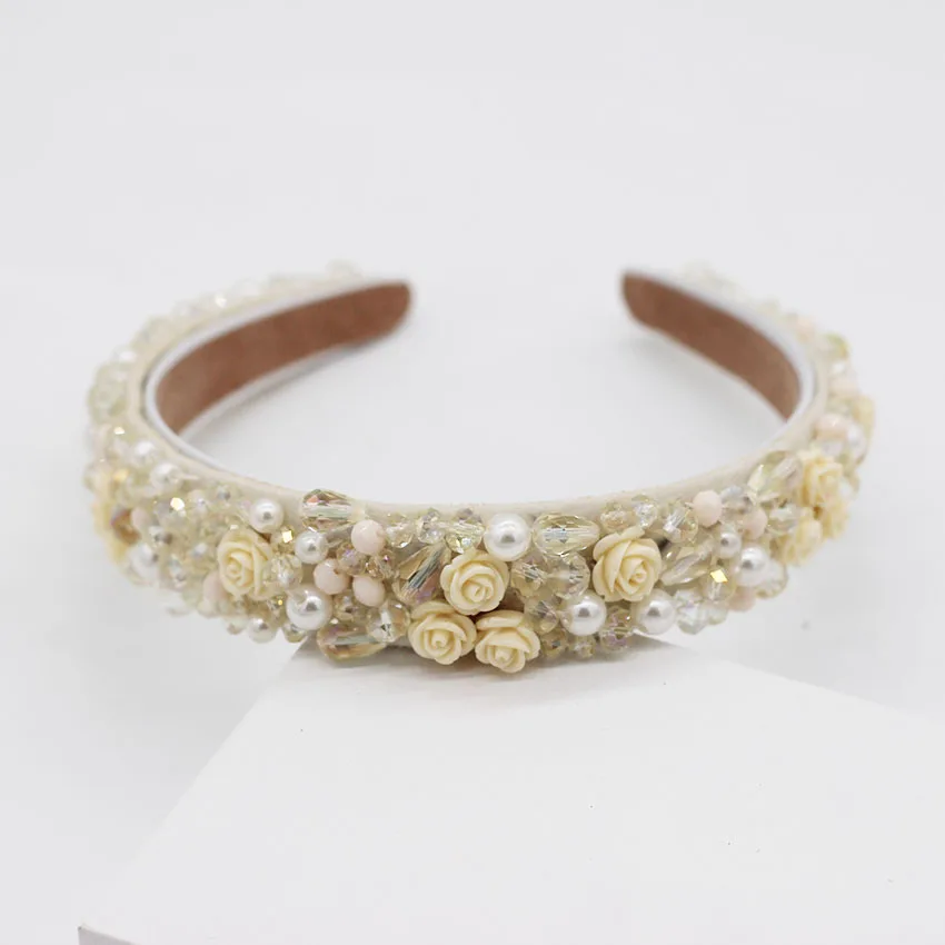 

New Trendy Hair Accessories Champagne Crystal Jewelry Handmade Beading Baroque Crown Hairband Tiara Women Party Wedding Gift