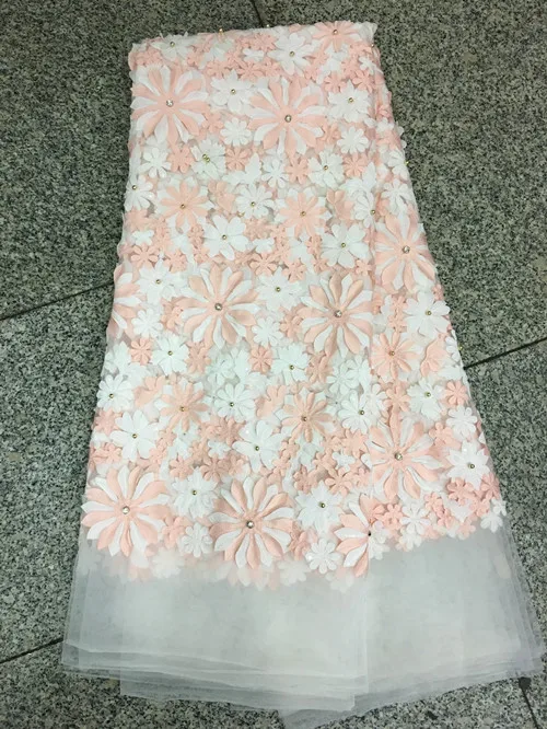 Африканский кружевной ткани 5yard объемный цветок с бисером высокое качество