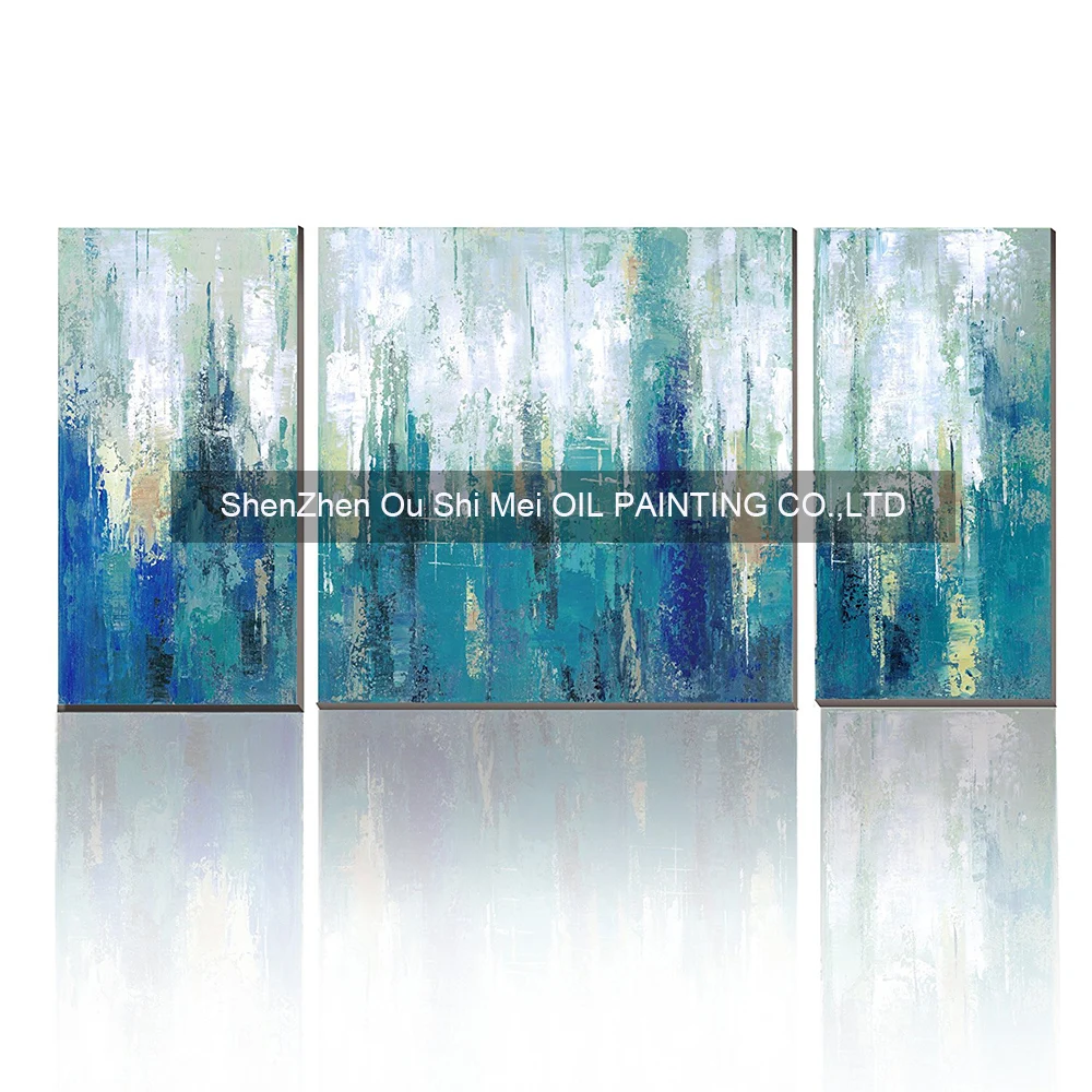 

Hand Painted Modern Abstract Green Painting On Canvas Oil Painting Home Decor Set of 3 Landscape Group Picture Knife Painting