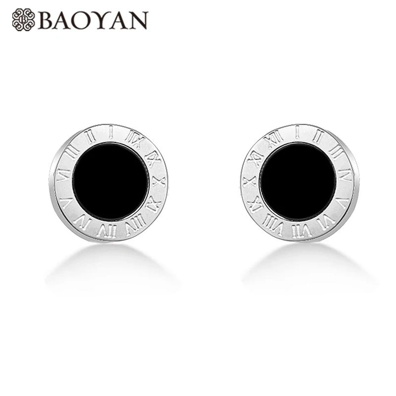 Baoyan классические римские серьги с цифрами из нержавеющей стали, розовое золото, серебро, круглые женские серьги для женщин, модные ювелирные изделия