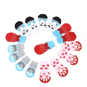 4 шт., носки шт. для собак, зимние милые вязаные носки для щенков и котят, мягкие теплые носки для собак, милые Нескользящие носки с мультяшным рисунком для собак, кошек - изображение