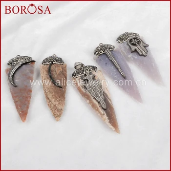 

BOROSA 3pcs Fashion Gems Charm for Necklace Arrowhead Natural Stone Charm Rhinestone Pave Druzy Jewelry for Necklace JAB581