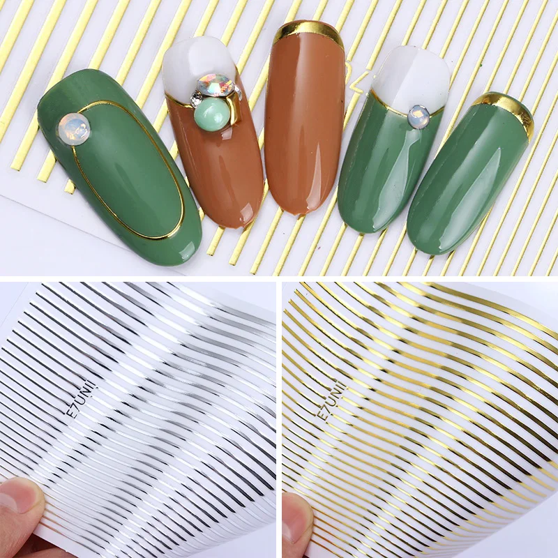 1 лист 3D наклейка для ногтей Золотая Серебристая полоска металлические линии многоразмерный дизайн ногтей перевод рисунка наклейки DIY украшения