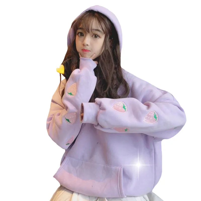 2 цвета Mihoshop Ulzzang Корея женская модная одежда милые Клубничные печати с капюшоном