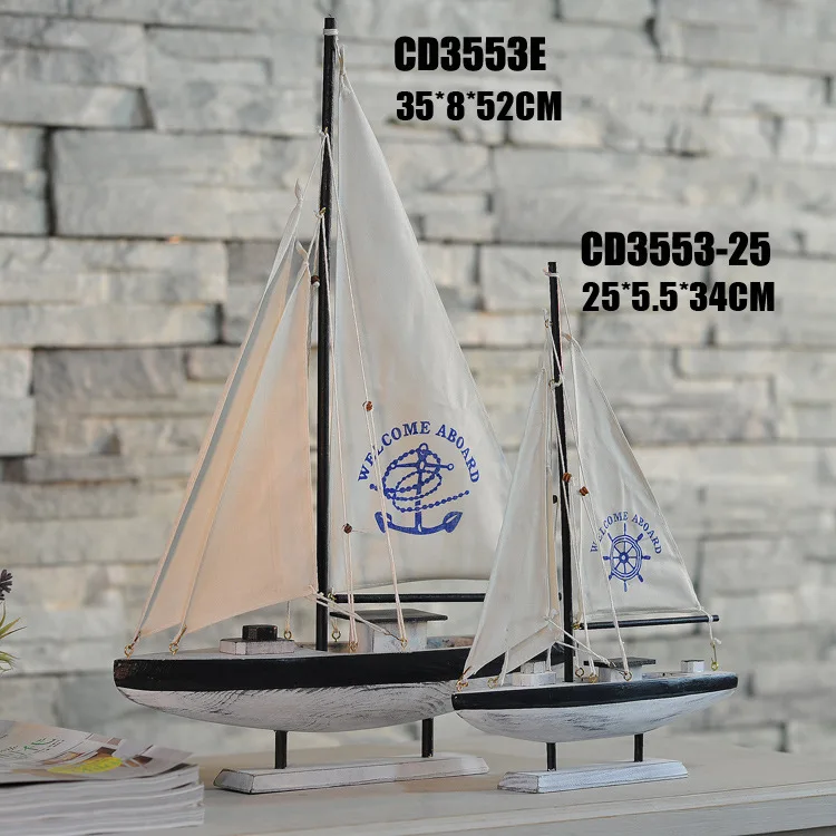 

American Colorful Wooden Mini Sailing Boats Crafts Ornaments Mediterranean Style Creative Sailing Ship Model Gifts Home Decor