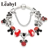 Pulsera de cuentas con colgante de Mickey y Minnie, diseño clásico, cristal rojo, Color plateado, colgante de corazón, joyería, Pulsera para Mujer 2022 ► Foto 3/5