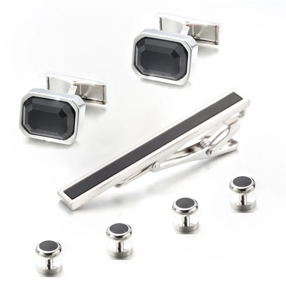 

VAGULA Tie Clip Cufflinks Collar Studs Set 7pcs set AAA Quality spinki tuxedo Gemelos Cuff Links Men Jewelry Gift V23