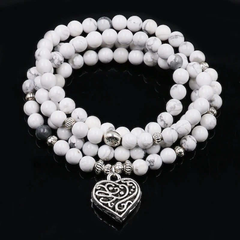 Браслеты для мужчин и женщин с бусинами из натурального камня 108 White Howlite Mala