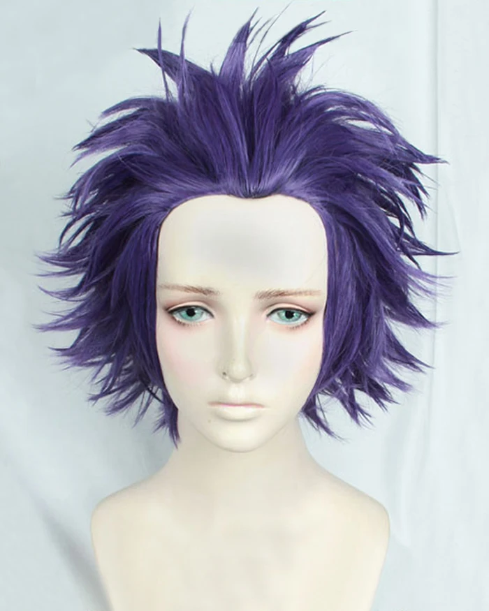 

My Hero Academia Boku no Hiro Akademia Shinsou Hitoshi Shinso Short Dark Purple Heat Resistant Cosplay Costume Wig + Track + Cap