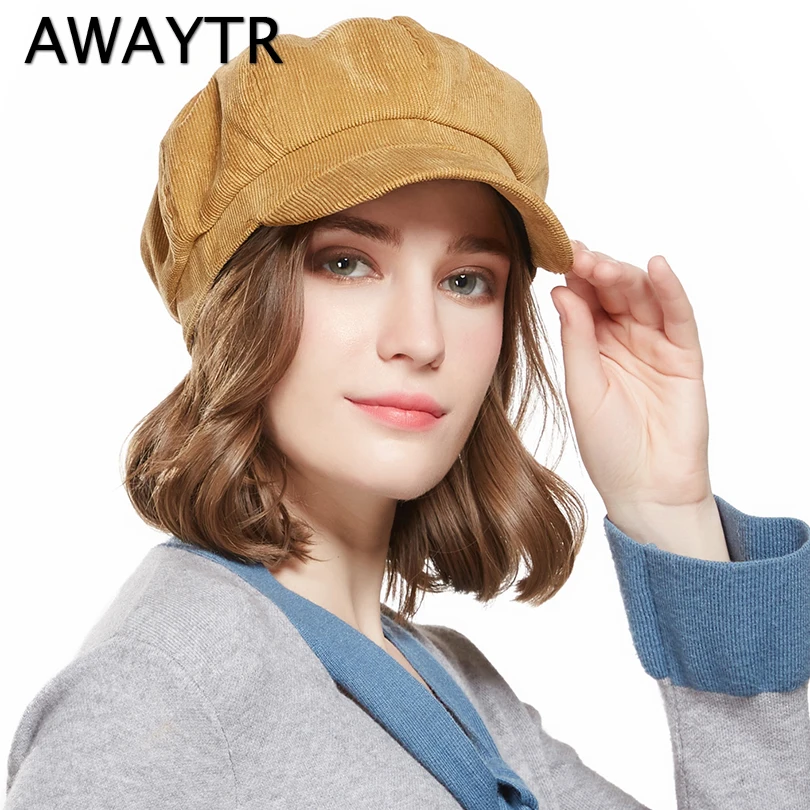 AWAYTR, модная осенне-зимняя Вельветовая Кепка Anise Newsboy для женщин, Ретро стиль, художественная Женская Бейсболка, кепка, аксессуары, 6 цветов