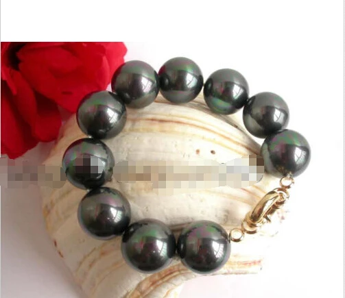 

Free shipping >>>>>>HUGE!Natural 20mm Round Black Shell Pearl Bracelet