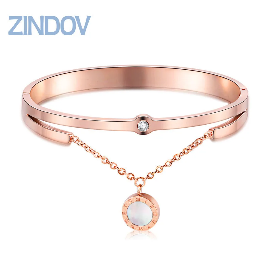 

ZINDOV Rose Gold Bracelets Bangles Stainless Steel Designer Bracelet For Women Shell Charm Fashion Jewelry Gifts For Girlfriend