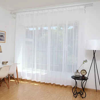 Solid White Sheer Curtains Tulle Curtain For Living Room Kitchen