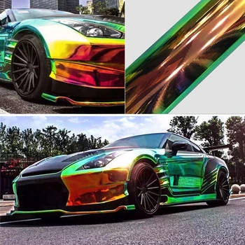 

1.38x18m chrome rainbow black backing Car Body Wrap Vinyl Film With Air Bubble Free COVERING FOIL STICKER PROTWRAPS Film